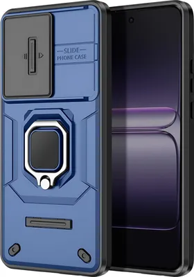 Productafbeelding van Avizar hoesje voor de OnePlus Nord CE5, met ringstandaard en schuiflens voor de camera, blauw