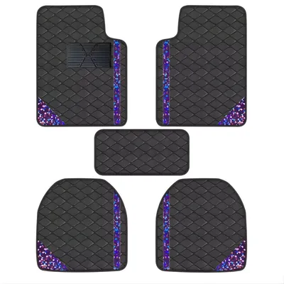 Produktbild von Auto Fußmatten Set 5-teilig Universal Kunstleder – Schwarz Lila Antirutsch Innenraum Schutzmatten
