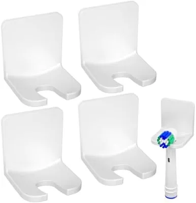 Produktbild von PolkaHome® Elektrische Zahnbürstenhalter Set – 4-teilig, Wandmontage ohne Bohren, Weiß