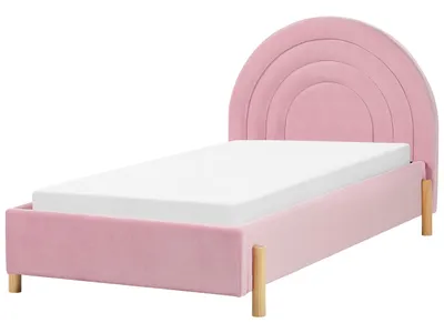 Zdjęcie produktu dla BELIANI Łóżko tapicerowane różowe welurowe 90 x 200 cm ze stelażem minimalistyczny design sypialnia pokój dziecięcy