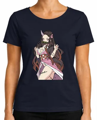 Productafbeelding van Nezuko, demonen, bamboeklem, anime, cosplay, cadeau, manga, schattig, dames T-shirt, marineblauw, maat S