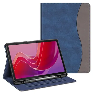 Produktbild von Fintie Hülle mit Stifthalter für Lenovo Tab M11 (TB330) 11 Zoll 2024, Soft TPU Rückseite Gehäuse Schutzhülle mit Dokumentschlitze und Multi-Winkel Ansicht, Nicht für Lenovo Tab P11 11 Zoll, Lndigoblau