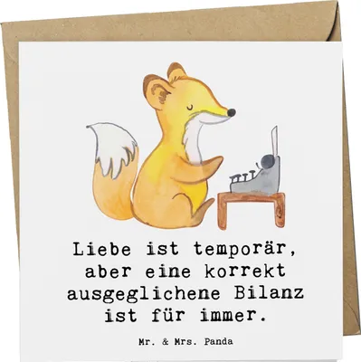 Produktbild von Mr. & Mrs. Panda Grußkarte Buchhalter Weisheit - Weiß - Geschenk, Glückwunschkarte, Berufspassion, Bilanz, Beruf, Geschenke mit Herz, Liebe, Rechnungswesen, faltkarte