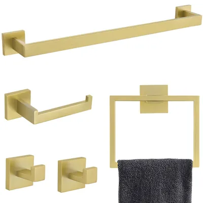 Image de Ensemble d'accessoires de salle de bain en 5 pièces, finition or brossé