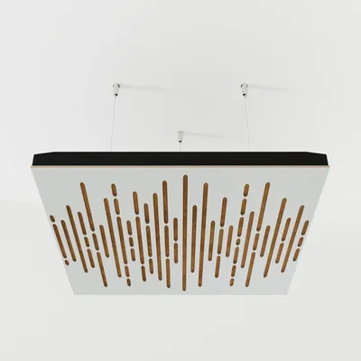 Produktbild von 2er-Pack – Abgehängtes Decken-Akustikpaneel mit Samtstoff und Befestigungsset|50x50x5cm|Schallabsorption und Diffusion|[WAVE -Weiß|Gold]