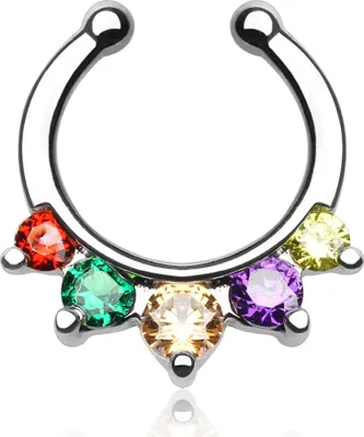 Produktbild von Nasenpiercing Nasenring Fake Piercing Septum Helix Kugeln Zirkonia Kristalle Strass silber-rainbow