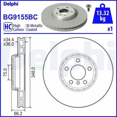 Produktbild von DELPHI Bremsscheibe für BMW 5 Touring (F11) 348mm BG9155BC