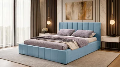 Produktbild von Nero Polsterbett 180x200 cm, Doppelbett mit Bettkasten, Velourstoff Hellblau
