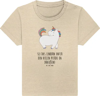Produktbild von Mr. & Mrs. Panda Babyshirt Einhorn Stolzieren 6. - 12. Monat - Natural Raw - Geschenk, T-Shirt Baby, Unicorn, Kinder Shirt, Einhörner, Baumwollshirt, Kleinkind, Reiter