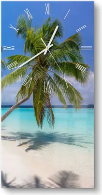 Produktbild von DEQORI Glasuhr 30x60 cm Römisch 'Paradiesischer Strand' Wanduhr Glas Uhr Design leise
