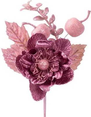 Produktbild von Zweig MagicHome Weihnachten, mit Blume, rosa, 22 cm