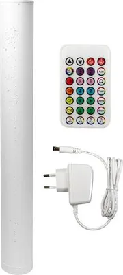 Produktbild von Moderne LED Stehleuchte mit weißem & RGB-LED Licht | Dynamischen Lichtmodi - wie Farbverlauf, Lauflicht | Musik-Sync | praktische Fernbedienung | mattweißer Oberfläche (mit Funkeleffekt)