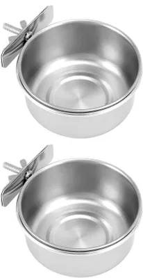 Productafbeelding van Ibenzoa® 2-delige set roestvrijstalen voerbakken voor vogelkooien – 10 x 4,5 cm, inclusief schroeven en moeren, geschikt voor papegaaien, cavia's en hamsters