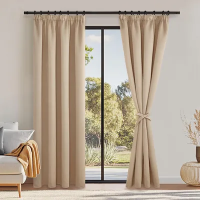 Productafbeelding van Verduisterende gordijnen met plooiband, set van 2, 228 x 117 cm, beige