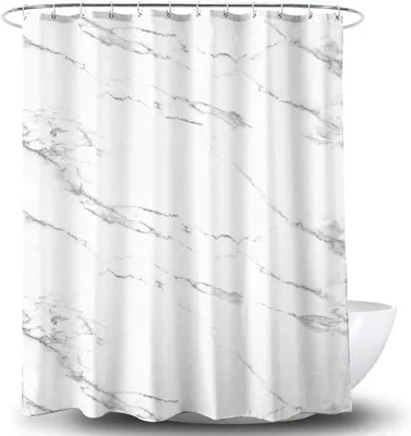 Obrázek produktu pro Voděodolná a antibakteriální sprchová záclona Unyqoos s  mramorovým vzorem a příslušenstvím, 180 x 180 cm