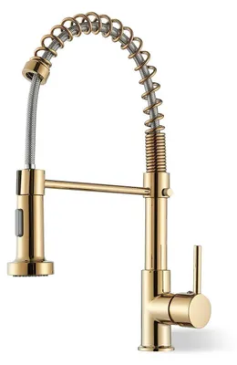 Produktbild von Küchenarmatur Hochdruck mit Ausziehbar Brause Gebürstetes Gold 304 Edelstahl 2 Sprühfunktionen 360° Drehbar