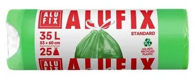 Obrázok produktu pre Vrecia na odpadky, zaťahovacie, 35 l, 25 ks, 53x60 cm, 15 µ, ALUFIX, zelená