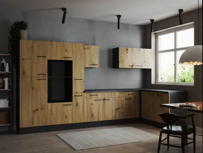 Produktbild von L Küche Leerblock Winkelküche Grau Matt Artisan Eiche Oliver 370x172 cm Respekta