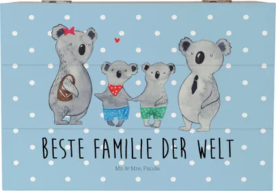 Produktbild von Mr. & Mrs. Panda Box Koala Familie zwei 22 x 15 cm - Blau Pastell - Geschenk, Koalabär, Aufbewahrungskiste, Holzbox, Muttertag, fotobox, schmuckbox, Kiste, Zusammen