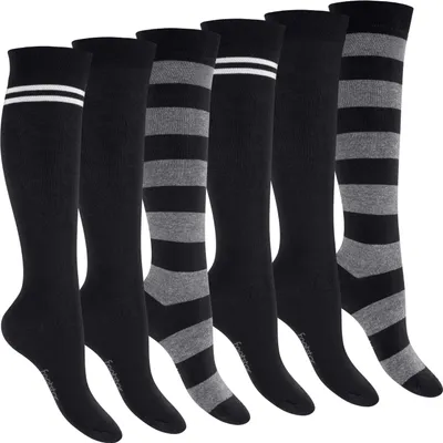 Produktbild von Footstar Damen Kniestrümpfe geringelt (6 Paar) - Schwarz 39-42