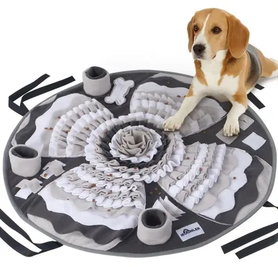 Produktbild von Schnüffelmatte Hund Suchteppich Schnüffelteppich - 76 x 76 cm - Antirutsch - Grau und Weiß - Waschbar