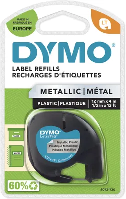 Obrázok produktu pre DYMO S0721730, Čierna na kovovej, Polyester, Belgicko, DYMO, LetraTag 100T, LetraTag 100H, 1,2 cm
