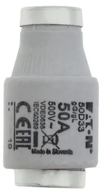 Obrázek produktu pro Pojistková vložka Eaton, nízké napětí, 50 A, 500 V střídavého proudu, 100 kA, D3, gL/gG, IEC, pomalá 50D33