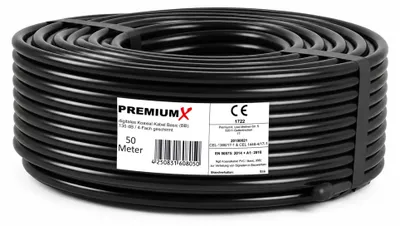Produktbild von PremiumX 50m BASIC Koaxialkabel schwarz 135dB 4-fach CCS SAT Kabel