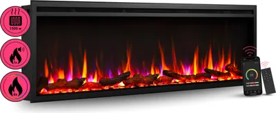 Produktbild von BALDERIA Elektrokamin Atalanta 60" | Einbaukamin, 3D-Flammeneffekt,Ambientebeleuchtung, Heizung 1500W, App, Knistereffekt, Timer, Thermostat | Schwarz