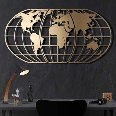 Immagine prodotto di Wallity, Mappamondo - Oro, Decorazione da parete, oro, metallo, 60 x 120 cm