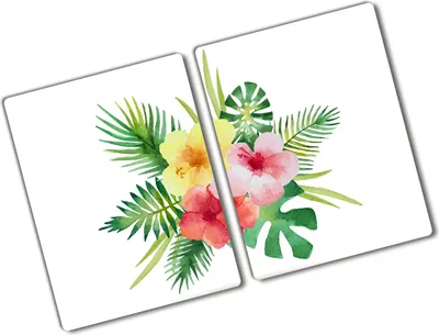 Produktbild von Tulup Glas Herdabdeckplatte - 2x40x52 cm - Glaskeramikkochfeld-Abdeckung Spritzschutz Glasabdeckplatte Kochplattenabdeckung und Schneidebrett - Zweiteilig - Blumen & Pflanzen - Hawaii Blumen - Mehrfarbig