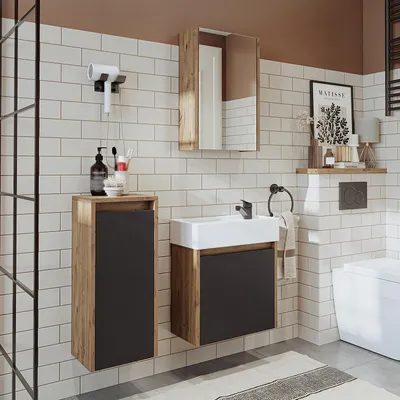 Produktbild von Roomart MINI-50 Badmöbel-Set 4-teilig 49 cm breit, Anthrazit-Eiche
