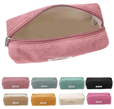 Productafbeelding van Corduroy pennenetui, melkgeel pennenetui voor tienermeisjes, pennenetui, etui, schoolpennenetui voor school, kantoor (roze)