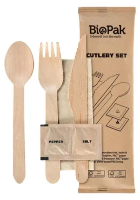Produktbild von 250x DUNI Messer, Gabel, Pfeffer/Salz, braune Serviette 16/16,5/16 cm Natürlich