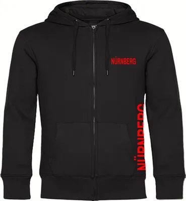 Produktbild von multifanshop Kapuzen Sweatshirt Jacke - Nürnberg - Brust & Seite, schwarz, Größe XXL