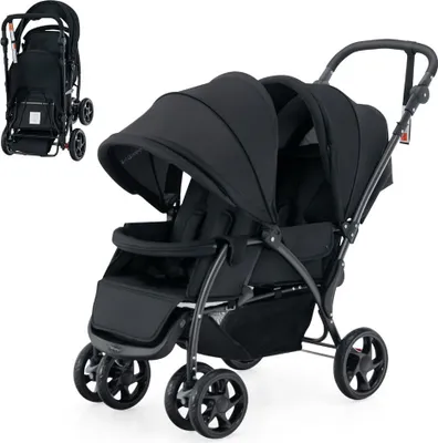 Obrázek produktu pro Skládací kočárek pro dvojčata BC10248DK s nastavitelnou opěrkou a stříškou, nosnost 30 kg, černý