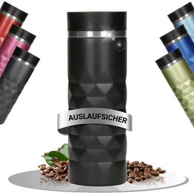 Produktbild von Glitzernder Thermobecher "Diamond" in Schwarz, Blau, Grün, Rot, Pink, Grau/Silber und Hellblau - Doppelwandig und stylisch für heiße und kalte Getränke. Entdecken Sie Qualität und Glanz! Schwarz