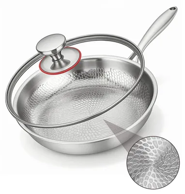 Produktbild von Bratpfanne - Antihaft-Bratpfanne - 30 cm - Edelstahl - Glasdeckel - Für Gas- und Induktionsherde - 2–3 l