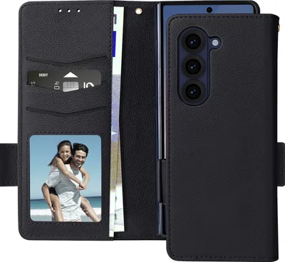 Image de Avizar, Étui en cuir synthétique avec dragonne pour Samsung Galaxy Z Fold6, noir