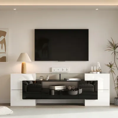 Produktbild von TV-Schrank, TV-Ständer mit LED-Beleuchtung, Wohnzimmermöbel,Elegante Glasoberfläche 200 cm