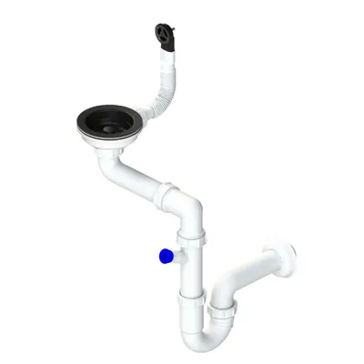 Produktbild von Granmaster Manuelle Platzsparender 1-Kammer-Siphon mit schwarzem Siebkorb - Ablaufgarnitur für Spüle -  Italy - Anschluss an der Unterseite