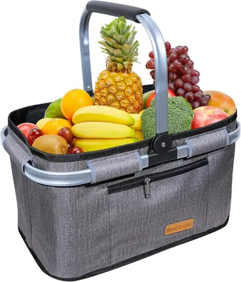 Produktbild von Einkaufskorb, Picknickkorb, Tragekorb, 35L Faltbar Einkaufskorb, Familie Einkaufstasche Praktischer Einkaufen Korb für Reisen, Picknick, Einkaufen