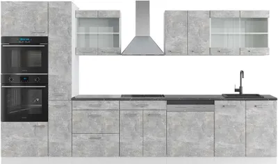 Obrázok produktu pre Kuchynská linka Vicco R-Line Betón/Biela 350 cm s vysokou skrinkou, AP antracit, Model 42294