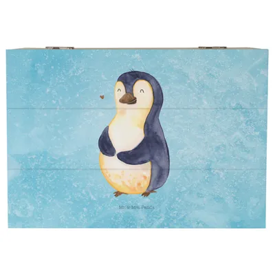 Produktbild von Mr. & Mrs. Panda holzkästchen Pinguin Diät 22 x 15 cm - Eisblau - Geschenk, Box, schatztruhe, Schatzkiste, fotobox, Kiste, Motivation, Geschenkbox, Abnehmen