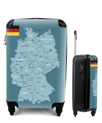 Produktbild von MuchoWow® Koffer Handgepäck Trolley Rollkoffer Kleine Reisekoffer mit 4 Rollen - Blaue Karte von Deutschland - Cabin Size < 55x40x23 cm & 55x40x20 cm - Fotokoffer - Kabinenkoffer - Boardgepäck - Reise-Box - Reisekoffer - Reisegepäck - Koffer mit Bild - Trolley für Kinder