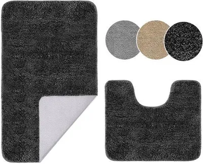Immagine prodotto di Set da bagno Unyqoos® composto da 2 pezzi, realizzato in microfibra, altamente assorbente e antiscivolo: tappetino a forma di U per il WC (40x50 cm) e tappetino da bagno (50x80 cm), con base antiscivolo in TPR e pelo di 2,5 cm