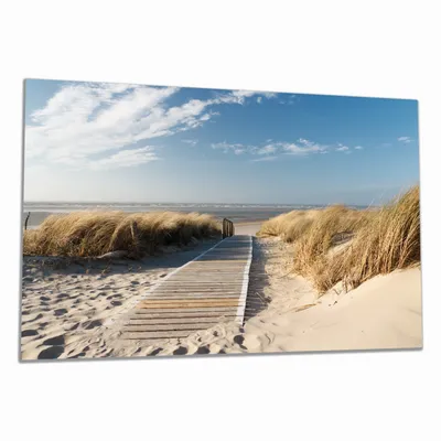 Produktbild von Wallario Herdabdeckplatte aus Glas, Größe 80 x 52 cm 1-teilig, Motiv Auf dem Holzweg zum Strand