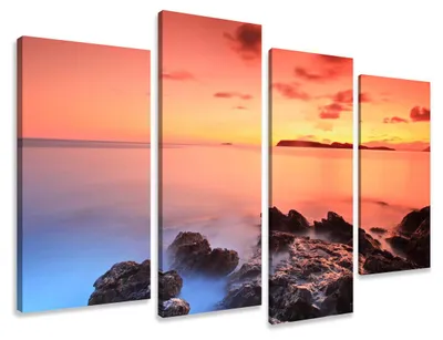 Produktbild von Visario Leinwandbild Sonnenuntergang Küste 130x80 cm – 4-teilig, Bild Wandbild Kunstdruck, aufhängfertig, Echtholzrahmen, Zackenaufhänger, Art. 6160