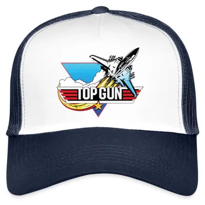 Produktbild von Spreadshirt Top Gun Fighter Kampfjet Logo Trucker Cap, One size, Weiß/Navy