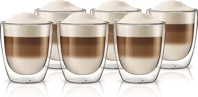 Produktbild von Aqualogis Thermogläser für Kaffee, Tee, kalte oder heiße Getränke 300ml 6 Stk - Kaffee Gläser - Thermo-Latte-Gläser - Kaffeegläser Set